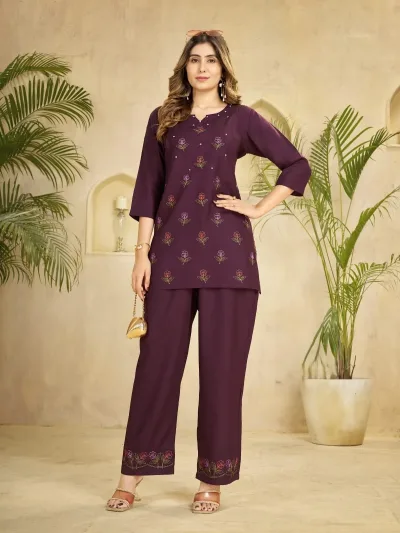 Multi Embroidery Co ords Set - Olive Green